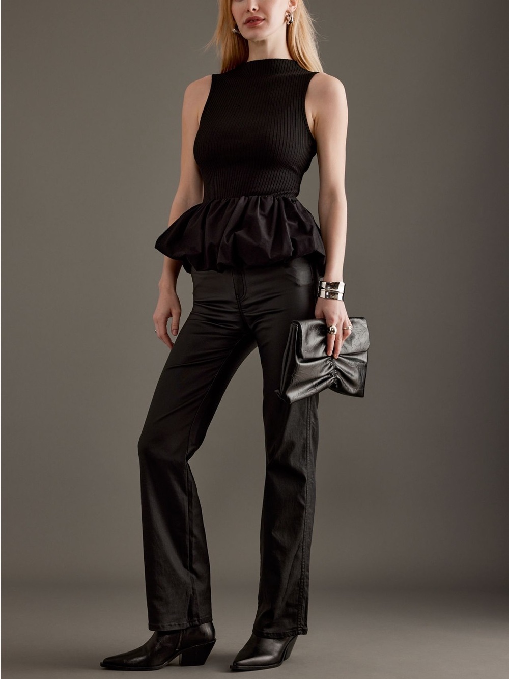 Maeve Black Sleeveless Peplum Tank Top